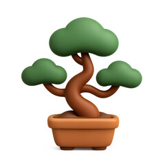 Stylized Bonsai Tree in Pot on Transparent Background A Symbol of Serenity and Harmony in 3D Render