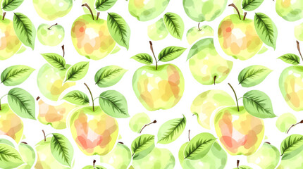 Watercolor pattern green apple white background	