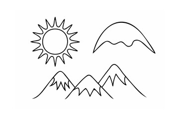 Sun and mountains drawing sketch outline