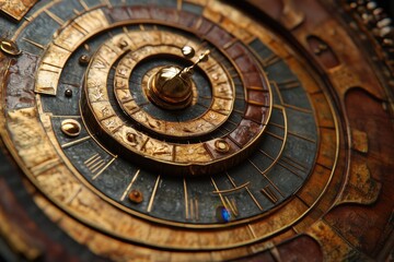 Obraz premium Unique spiral clock design showcasing the passage of time through intricate detailing and craftsmanship, Spiral clock track of time