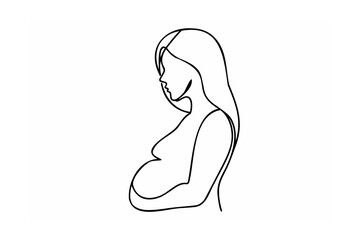 Pregnant woman profile line art illustration
