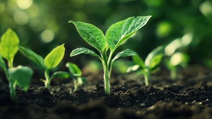Tender sprouts emerge from the fertile soil, signifying new beginnings and the vibrant cycle of life, embodying hope and growth in the natural world, showcasing nature's delicate beauty