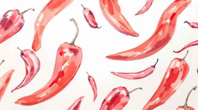 Watercolor pattern red pepper on white background vector	