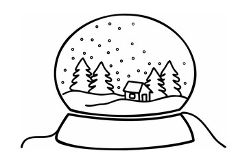 Winter scene snow globe house trees