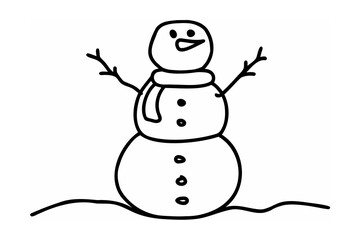 Cheerful snowman with scarf and stick arms winter