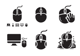 Computer mouse silhouette vector, Computer mouse icon Set