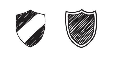 Shield icon in doodle sketch lines protection computer virus antivirus