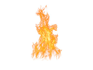 Isolated orange flame on white background, detailed and dynamic
