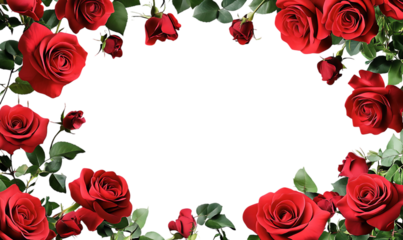 Red Rose Floral Border Frame on Transparent Background.