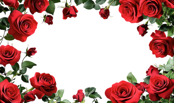 Red Rose Floral Border Frame on Transparent Background.