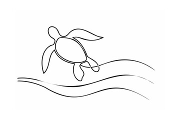 Sea turtle swimming through ocean waves marine life