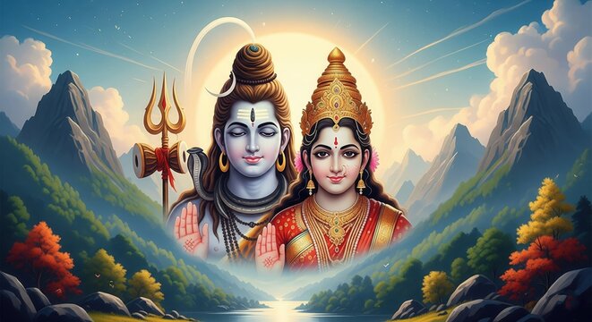 Shiv Parvati Spiritual Aesthetic Wallpaper &ndash; 4K HD Desktop Background (16:9)
