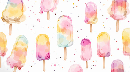 Bright colorful ice cream cones.  Summer sweets. Watercolor seamless vector pattern on a white background.