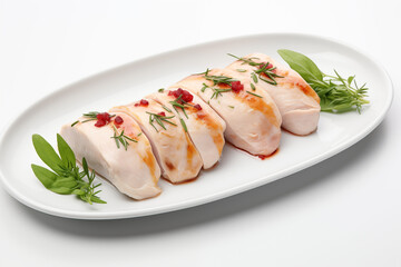 fresh spring rolls with seafood filling and green garnish on white oval plate