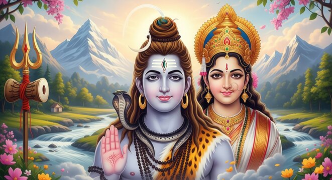Shiv Parvati Spiritual Aesthetic Wallpaper &ndash; 4K HD Desktop Background (16:9)