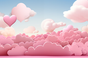 floating pink hearts in pastel blue sky creating romantic and dreamy atmosphere