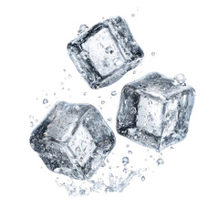Three Sparkling Ice Cubes on Transparent Background