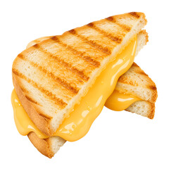 Grilled cheese sandwich with melted cheese on transparent background