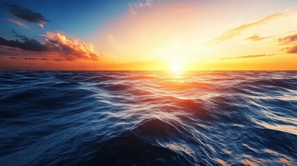 Obraz premium Ocean Sunset Golden Hour at Sea.
