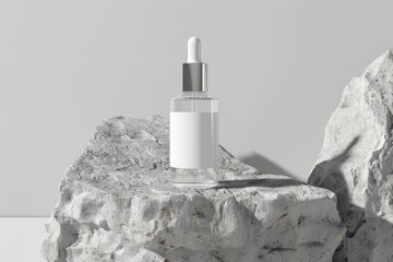Skincare serum bottle mockup cosmetics perfume rock.