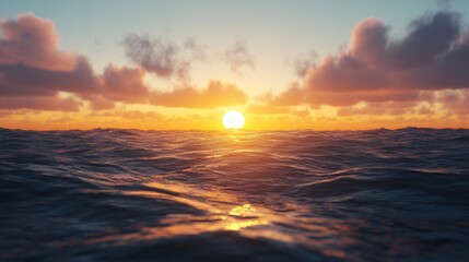 Obraz premium Ocean Sunset Golden Hour at Sea.