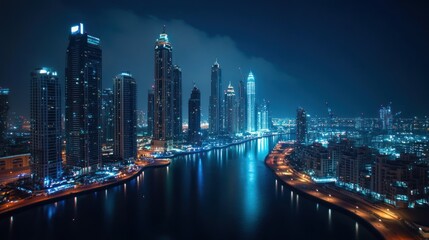 Fototapeta premium Dubai Marina at Night: A Breathtaking Urban Skyline