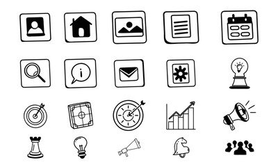 Business and Strategy Icon Set – Office, Marketing, and Dashboard Symbols

