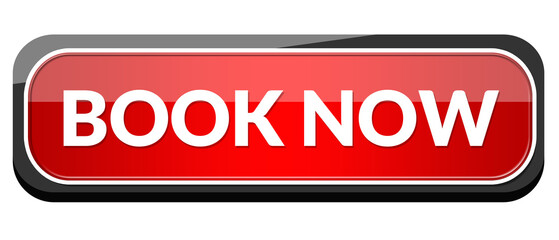 Shiny Red Book Now Button in High-Gloss Style on Transparent Background

