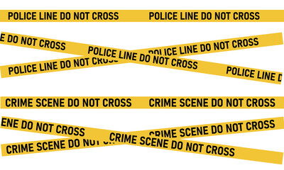Yellow police and crime scene tape crisscrossing over a white background, with bold black text reading " DO NOT CROSS"