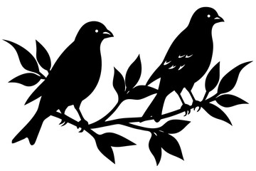 birds on branch vector silhouette illustration