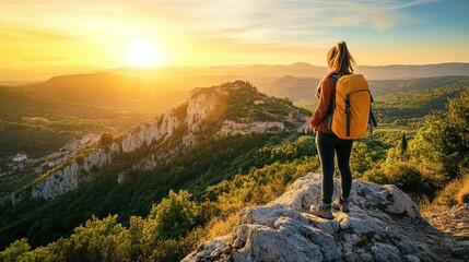 Obraz premium Golden Hour Hike Mountaintop Sunset View.