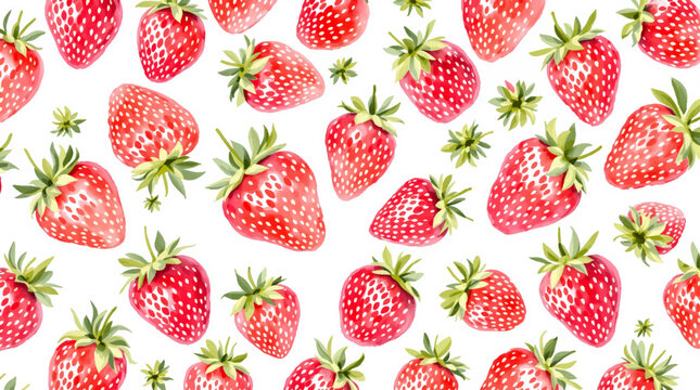Watercolor pattern strawberries on white background	