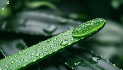Fresh Aloe Vera Leaf with Water Droplets