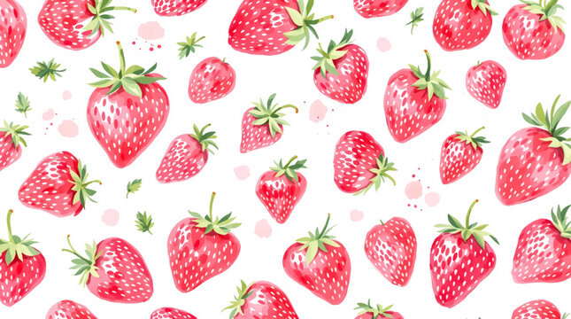 Watercolor pattern strawberries on white background	