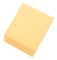 Cow's Cheese isolated on white. Swiss holey maasdam cheese piece. Cheese close up.
