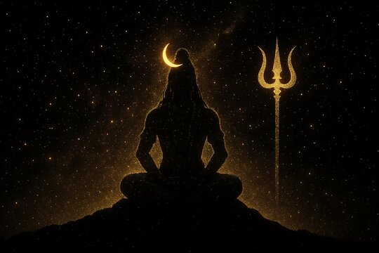 Lord Shiva in Yoga mudra in the deep space