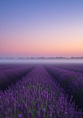 Fototapeta premium Lavender Field at Dusk Aromatic Purple Haze Under a Soft Sky
