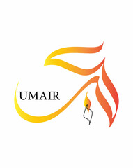 Arabic Calligraphy Name Umair  Modern Islamic Art in Abstract Style