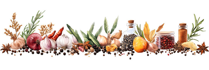 Fototapeta premium Beautiful composition of spices on a transparent isolated background for designers, marketers and IT. Popular abstraction, illustration, object, symbol, texture, still life, Asia.