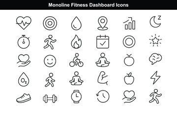 Monoline Fitness Dashboard Icons for Wearable and Mobile UI