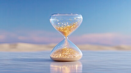 Sparkling Hourglass with Golden Sand against Scenic Background