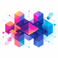 Obraz premium Abstract Geometric Design with Colorful Cubes and Lines on White Background Futuristic Art