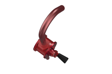 Red Hand Rotary Pump for Oil Drums, Fuel Barrels, and Liquid Transfer: Manual Heavy Duty Fluid Dispensing Tool for Industrial Workshop and Garage Use, Isolated on White Background Studio Shot