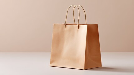 Simple Brown Paper Bag on Soft Beige Background with Elegant Design