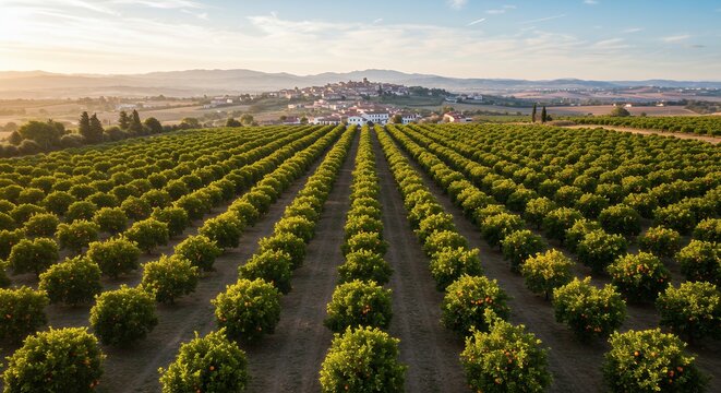 Orange Orchard in Agricultural Landscape - Powered by Adobe