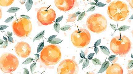 Watercolor set of tangerines with leaves, orange slices isolated on white background.
