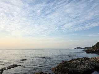 Blue sky and blue sea meet horizon, clear and clean seascape, beautiful coastal natural landscape background, Yeongdeok, South Korea - 푸른 하늘과 푸른 바다가 맞닿은 수평선, 맑고 깨끗한 바다 풍경, 아름다운 해안가 자연 경관 배경, 영덕, 한국
