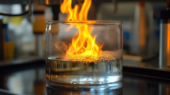 Flammable Liquid Experiment: A Close-Up View of a Chemical Reaction in a Laboratory Setting