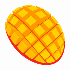 Cubed Fresh Mango with Orange and Yellow Hues in Symmetrical Grid Pattern Isolated on White Background Showcasing Natural and Tropical Food