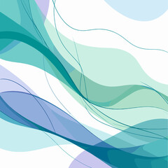 Abstract Blue and Teal Wave Background with Flowing Curves and Lines on White Canvas
